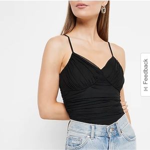 Express - Body Contour Mesh Cami Thong Bodysuit With Removable Cups in Black